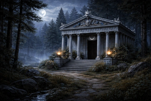 Cabin 8 at Camp Half-Blood inspired by Artemis and moonlit wilderness symbolism
