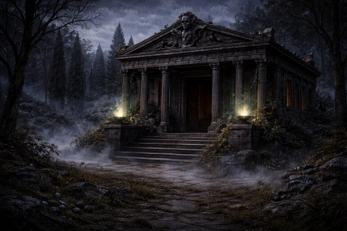 Cabin 13 at Camp Half-Blood inspired by Hades and Underworld symbolism
