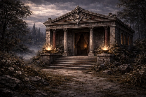 Cabin 16 at Camp Half-Blood inspired by Nemesis and justice symbolism