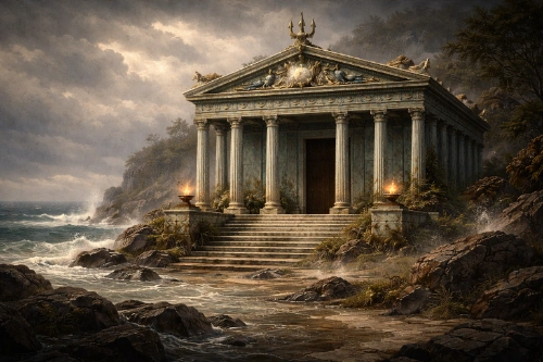 Cabin 3 at Camp Half-Blood inspired by Poseidon and sea symbolism